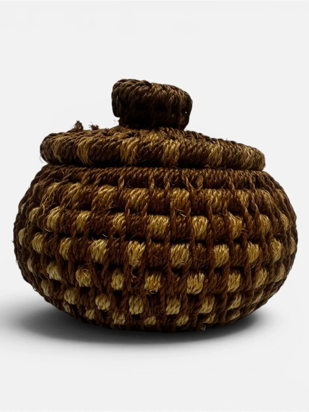 Handwoven Lidded Sisal Basket Trinket Box Brown Tan Handmade Kenya
